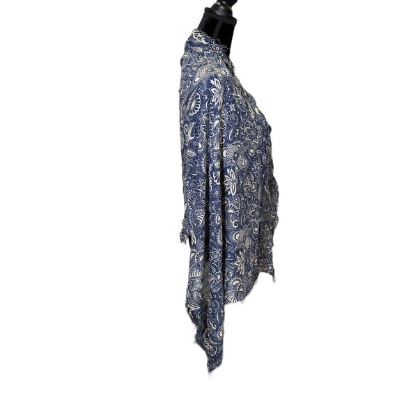 Unbranded Scarf Womens Long Rectangle Blue White Floral Wrap Lightweight Fringe - Picture 4 of 8